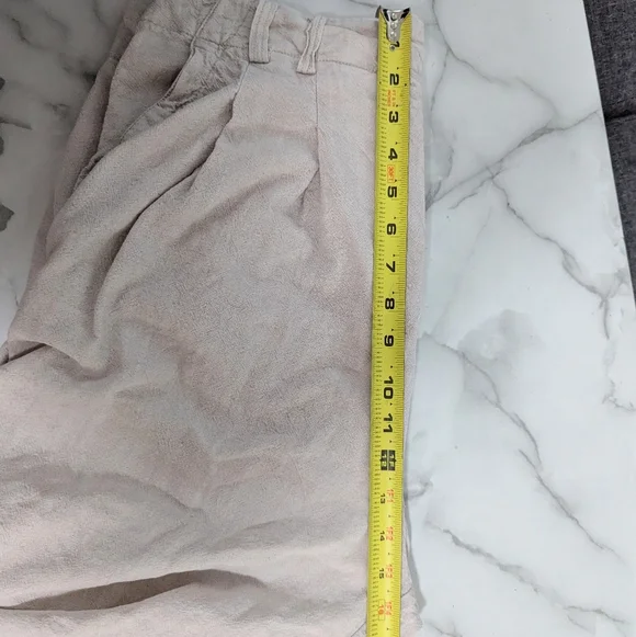 Free People Calla Pleated Trousers Pants Mid Rise Tapered Linen Blend Khaki 12 - Picture 11 of 12